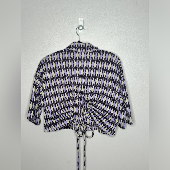 Pretty Garbage Cropped Argyle Short Sleeve Lightweight Sweater Top - Picture 3 of 3